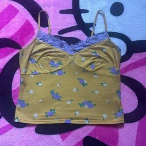 Yellow With Purple Lace Floral Cami Top